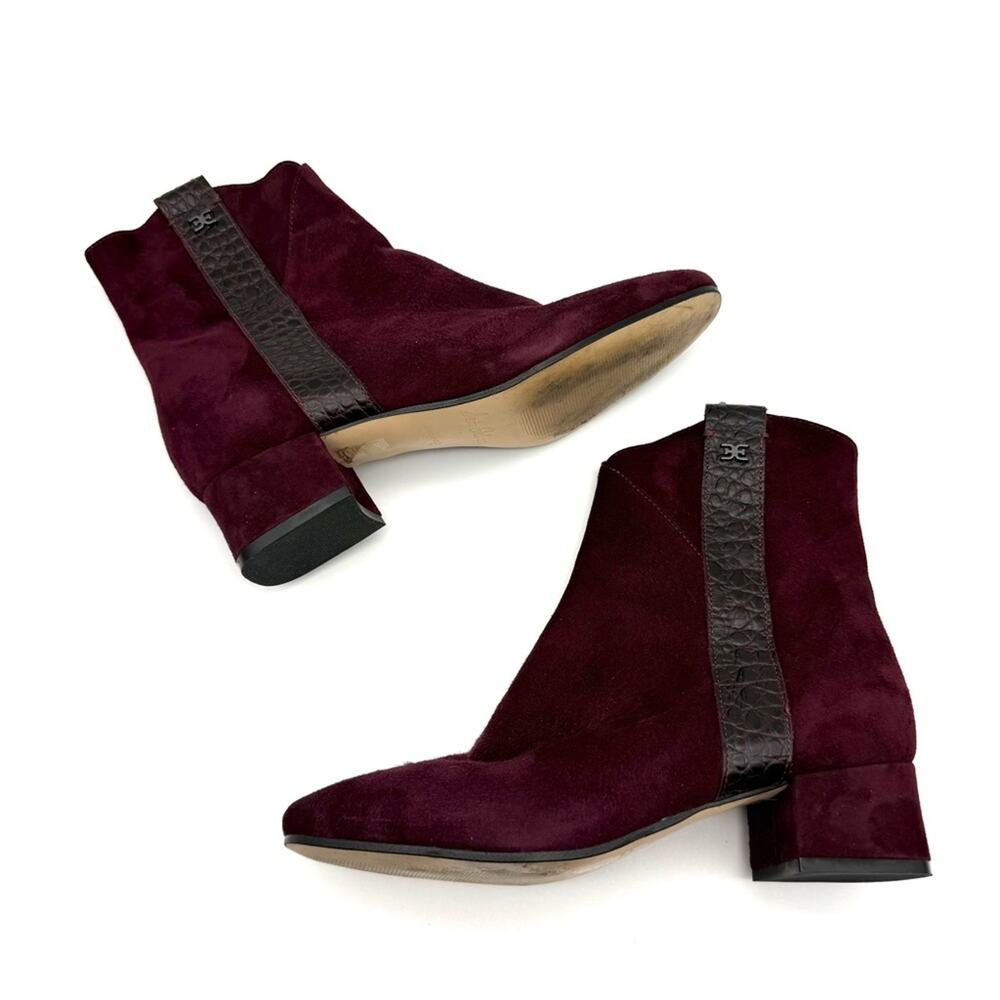 Sam Edelman Burgundy Maroon Suede Croc Bootie 7